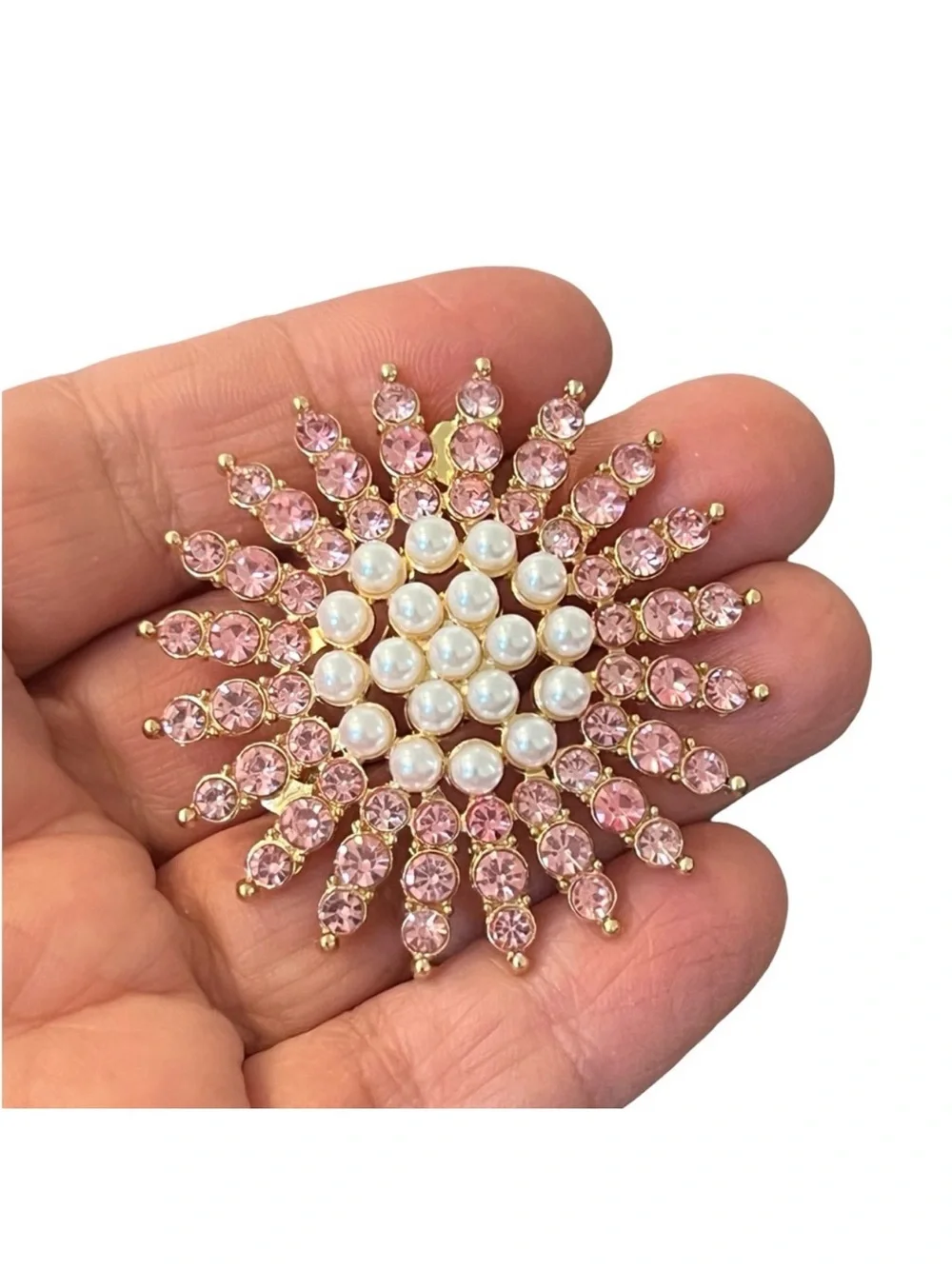 Pink Pearl & Crystal Sunburst brooch- FINAL PRICE DROP